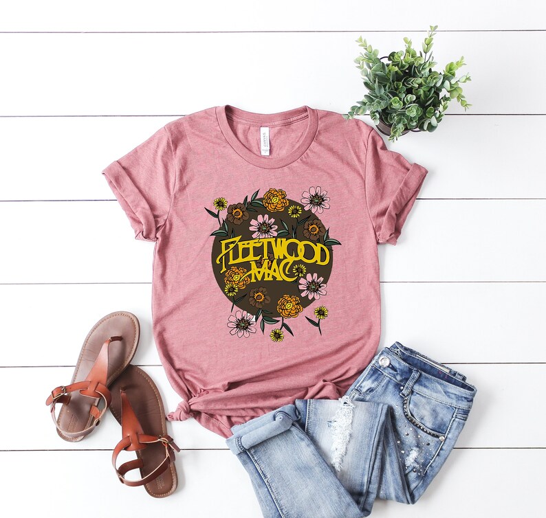 Unisex Custom Handmade Music Rock Band Shirt, Fleetwood Mac T Shirt, Cool Women Band Tee, Floral Rock Graphic Design, Vintage Gift for Her 