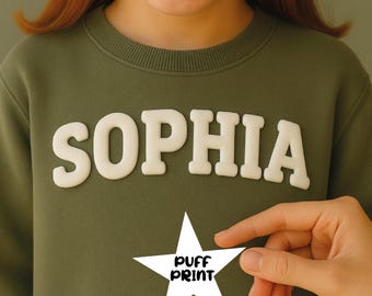 Personalisiertes PUFF Print Sweatshirt: Benutzerdefinierter Name Hoodie mit geprägtem Text, Metallic Druck