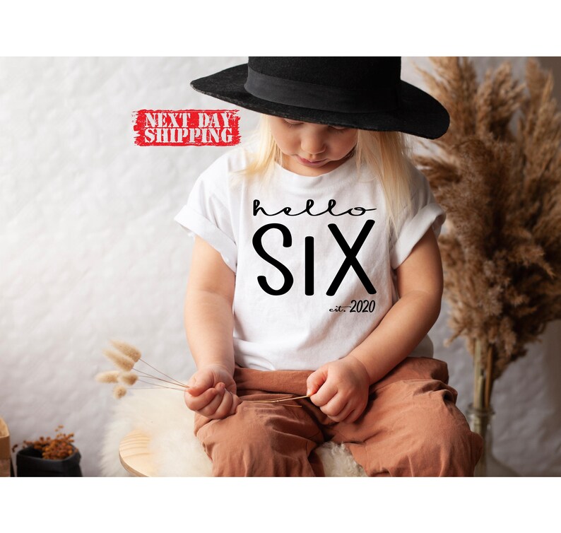 Hello Six Birthday Shirt, 6th Birthday Party Gift Tee, Youth Bday image 2