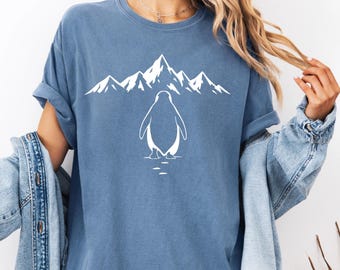 Minimalist Penguin Mountain Shirt, Modern Graphic Tee, Aesthetic Nature Unisex T-Shirt Comfort Colors®