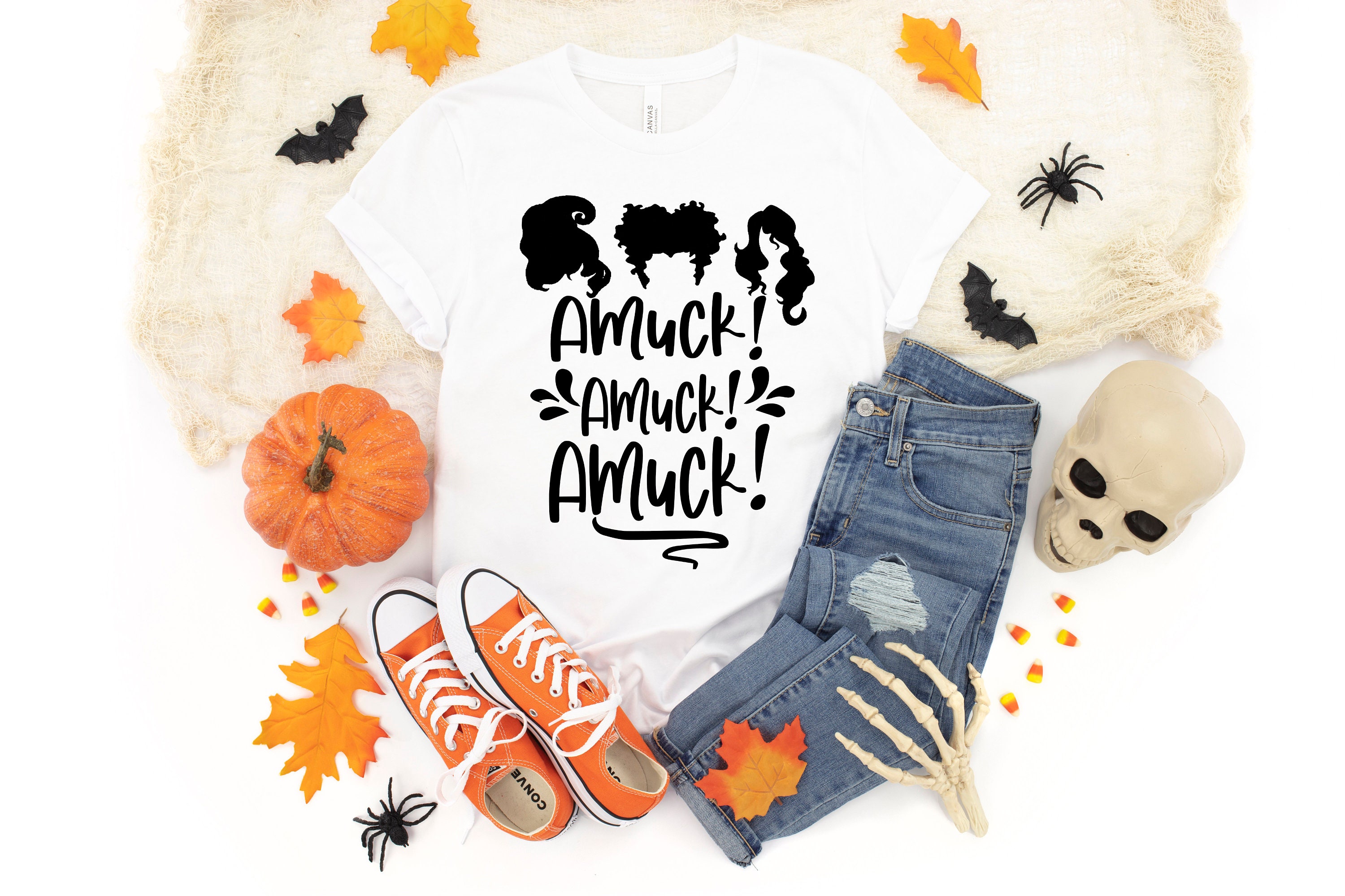 Hocus Pocus Halloween Shirt For Women - Amuck Amuck Amuck Bleached Sanderson Sisters Tee