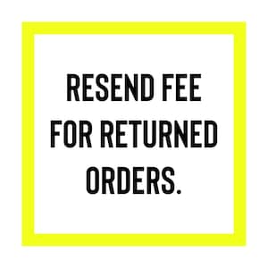 May include: Yellow square with black text that reads "Resend Fee for Returned Orders."