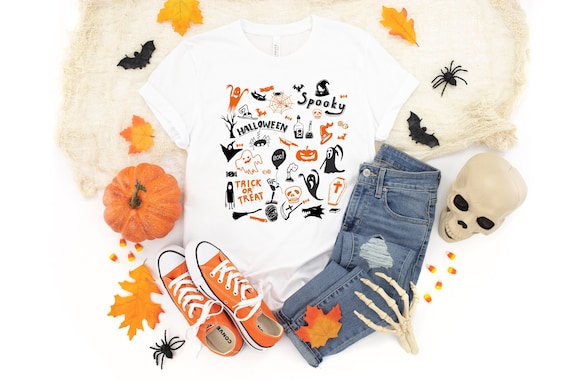 Halloween Doodles Graphic Tee: Spooky Season Shirt