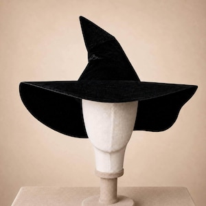 Crooked Velvet Witch Hat  - Wide Rim - Black