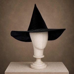 Velvet Witch Hat: Cosplay Medieval Renaissance Fair (Black, Strap)