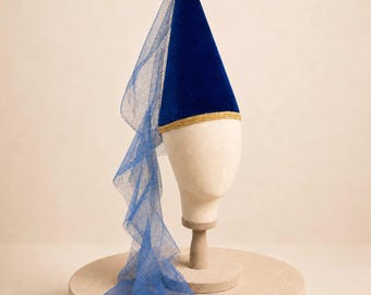 Medieval Princess Hat, Renaissance Costume Hat  - Blue/Gold