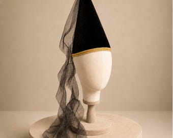 Medieval Princess Hat, Renaissance Costume Hat  - Black/Gold