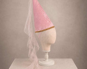 Medieval Princess Cone Hat: Pink Velvet Renaissance Style