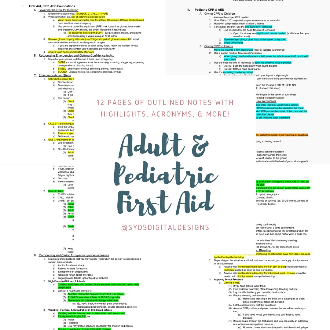 First Aid/cpr Training Notes - Etsy