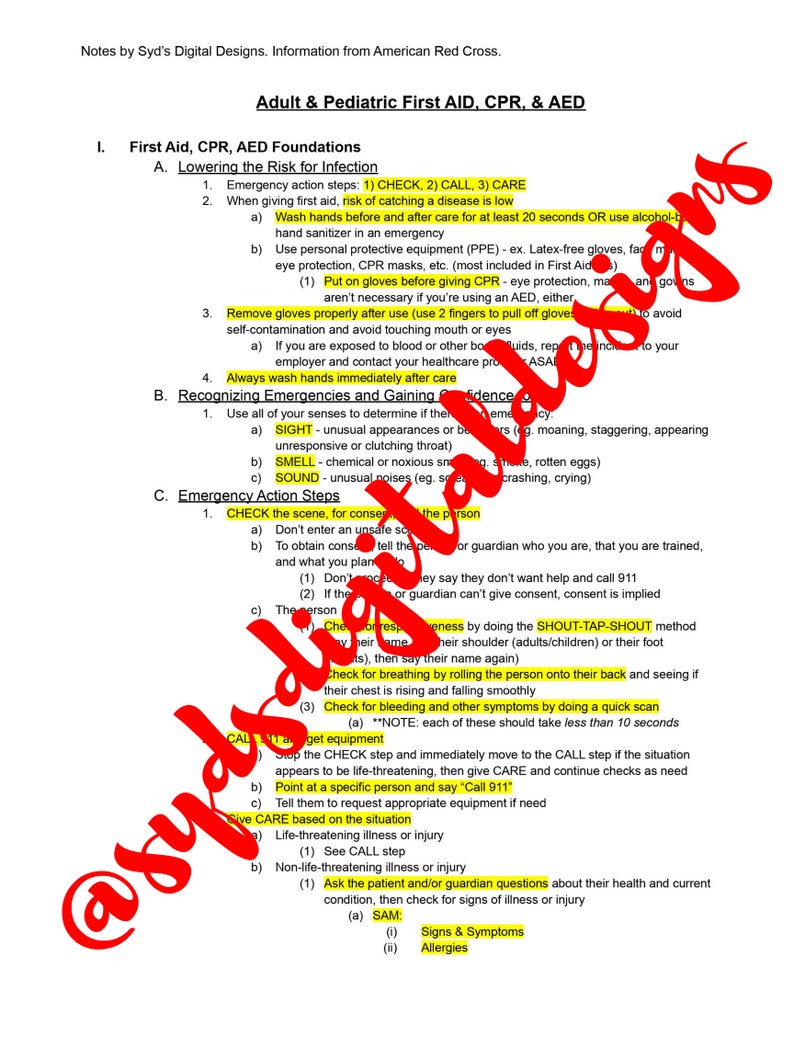 First Aid/cpr Training Notes - Etsy