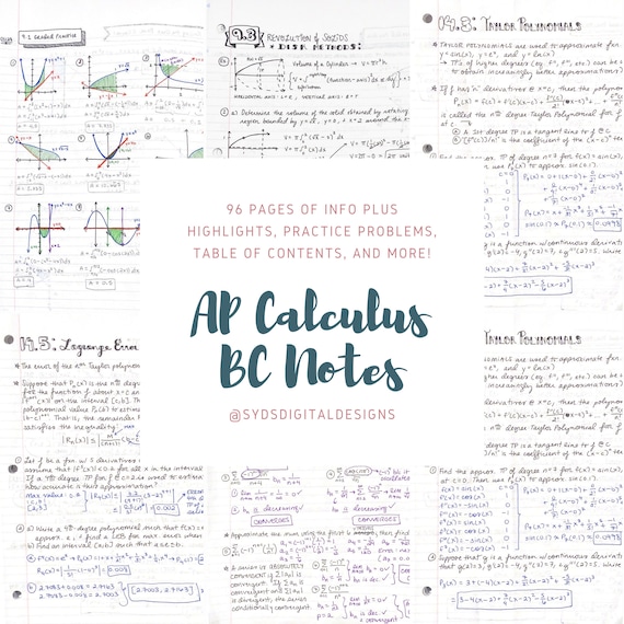 AP Calculus BC Notes With Practice Problems Etsy