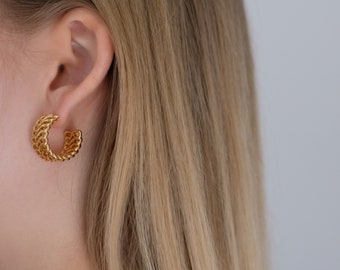 18K Gold Plated Braided Earrings | Plaited Earrings |  Chunky Hoop Earrings | Minimalistic Earrings| Chunky Chain Earrings