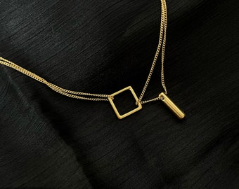 Shape Necklace | Aurora Necklace | 18K Plated Gold | Square Necklace | Gold Chain Necklace | Intertwined Necklace | Linked Necklace