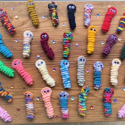 Worry Worm, Buddy Worm, Happy Worm - for worry, anxiety, sensory, fidget, comfort, stress relief, ADHD, ASD - handmade crochet.
