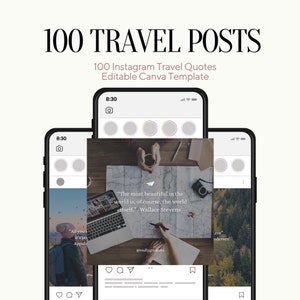 100 Instagram Travel Posts Editable Canva Templates | Instagram Templates for Travel Agents, Travel Bloggers, Travel Agency