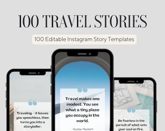 100 Travel Instagram Story Templates: Editable Canva Quotes (Digital Download)