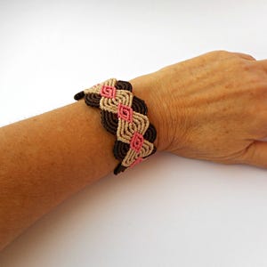 Macrame Geometric Boho Bracelet, Waxed Cord, Adjustable (17cm)