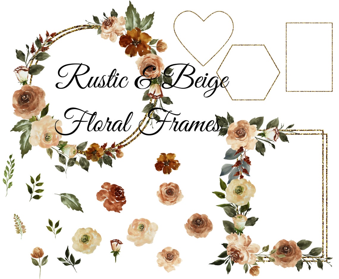 Copper Rustic Watercolor Floral Clipart Brown Taupe Beige Roses PNG ...