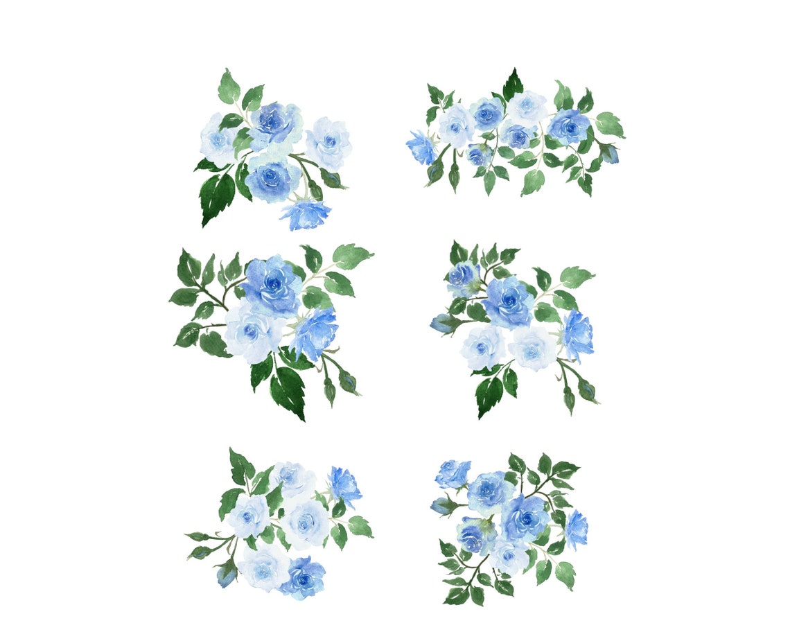 Watercolor Blue Rose PNG Boho Blue Flower Clipart Blue Peony Printable ...