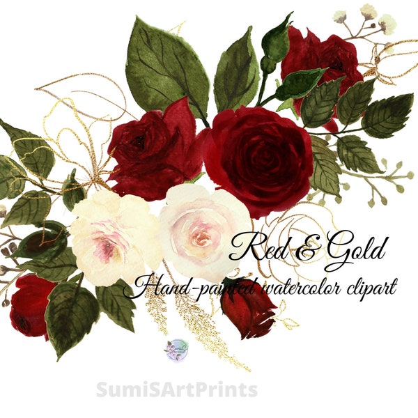 Watercolor red roses PNG Red rose clipart Red Floral clipart white roses bouquet digital download Rose elements PNG Wedding Roses graphics