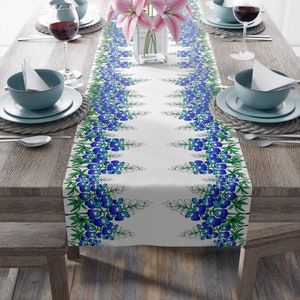Bluebonnet Tischläufer, Texas State Flower Esstisch Topper Wildblumen Tischschal für Landhäuser Texas Cottages Florales Interieur