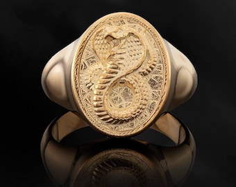 14K Solid Gold Cobra Snake Ring, Gold Snake Rings for Men, 18K Unique Snake Ring, Men's Animal Statement Ring,