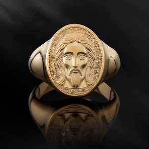 14K Solid Gold Christ Jesus Man Ring, 10K Jesus Statement Rings for Men, Gifts For Men, 18K Religious Rings, Birthday Gift For Father&#39;s