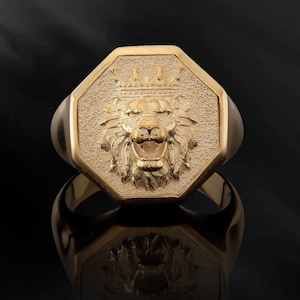 Bagues roi lion en or massif 14 carats, bague tête de lion 10 carats, chevalière animal pour homme, cadeau bijoux pour homme, cadeau d'anniversaire pour père