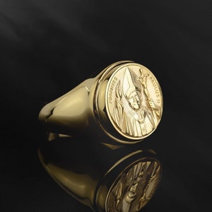 14K Gold Pope Joannes Paulus Ring, religiöser katholischer Mann Ringe, St. Joannes Paulus II Redempionis 1983 Medaille, Geburtstagsgeschenk für den Vater