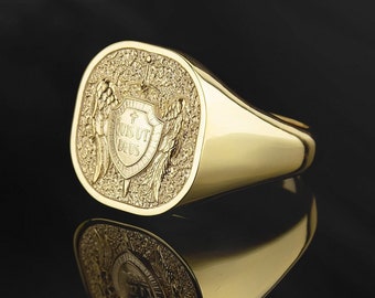 14K Gold St Michael The Archangel Ring, Saint Michael Commander Of The Army Of God, Religious Signet Man Ring, Gift For Fathers Day