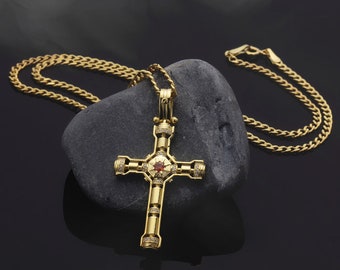14K Solid Gold Cross Necklace, Zircon Diamond Crucifix Pendant, Gold Cross Necklace For Men, Religious Jewelry, Gift For Fathers Day