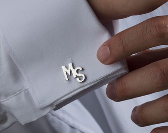 14K Gold Initial Cufflinks For Men, Silver Name Cufflink, Cufflinks For Grooms, Personalized Gifts For Fathers, Gift For Fathers Day