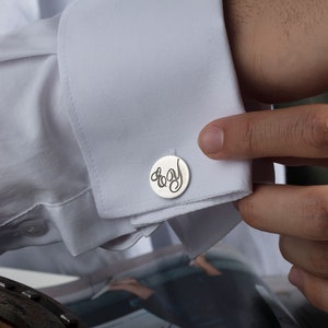 Gemelos de plata con inicial hechos a medida, gemelos con nombre y letra en oro de 14 quilates para novio, regalos personalizados para hombre, regalo único para el Día del Padre.
