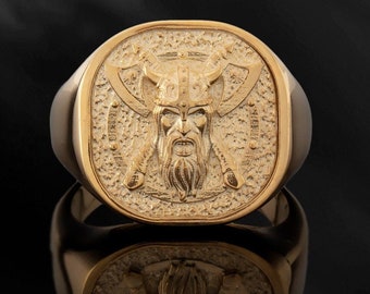 18K Gold Viking God Odin Ring, Solid Gold War God Odin Rings, Scandinavian Men Jewelry, Warrior Rings For Men, Gift For Fathers Day