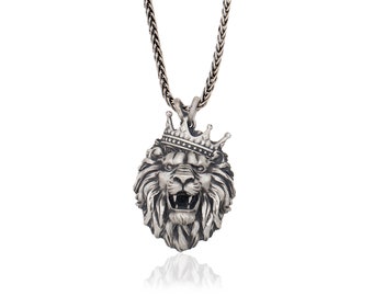 Sterling Silver Lion King Necklace, Unisex Animal Jewelry, Oxidized Lion Man Head Pendant, King Of The Jungle, Gift For Fathers Day