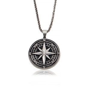 Handmade Silver Compass Engraved Pendants, North Star Personalized Necklaces, Sailor Men's Silver Jewelry, Best Gifts For Father's Day