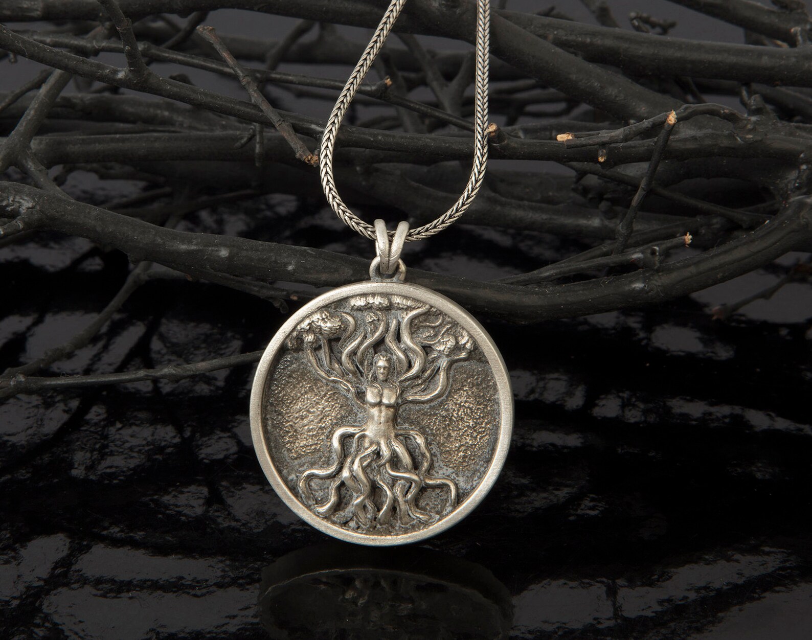Silver Medusa Pendant Oxidized Medusa Necklace Medusa Etsy