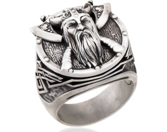 Viking Odinring i sterlingsilver, nordisk krigaresmycke, gåva till fars dag