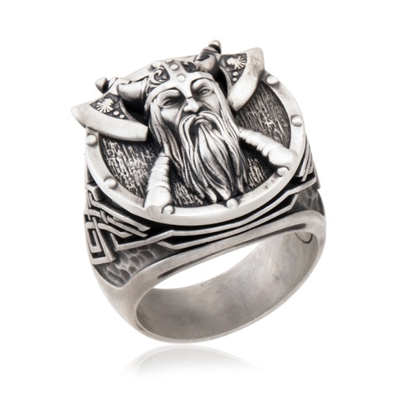 Viking Warrior God Odin Ring Sterling Silver Nordic Odin Ring