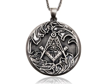 Master Mason Necklace, Freemason Pendant, Sterling Silver Mason Amulet, Masonic Compass, Necklace For Masons, Gift For Fathers Day