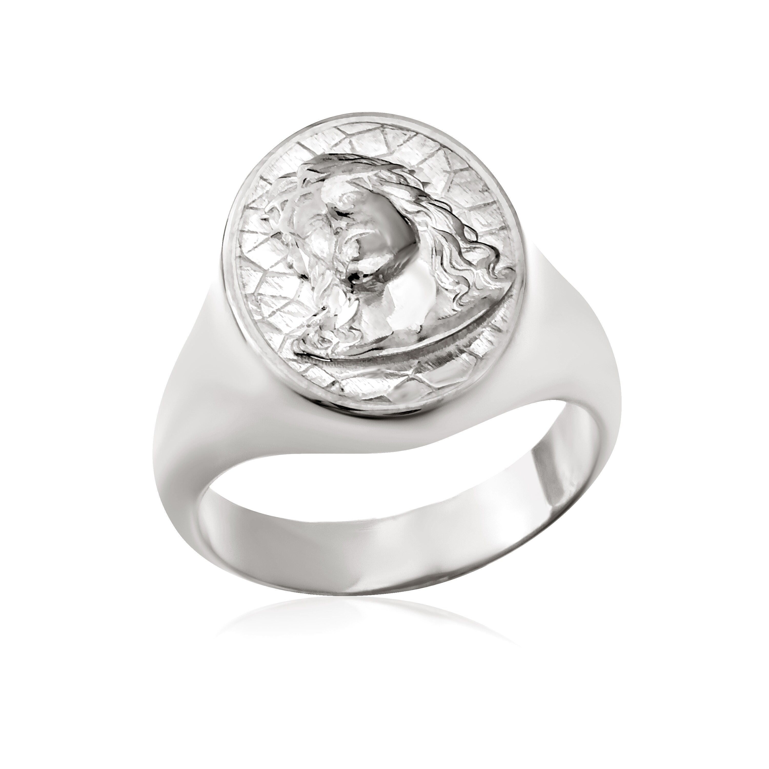 18K Gold Relief Jesus Christ Rings, 14K Gold Savior Crowned Messiah ...