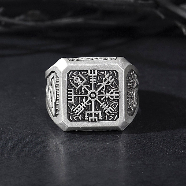 Men's Silver Compass Rings Viking Compass Ring Vegvisir Etsy