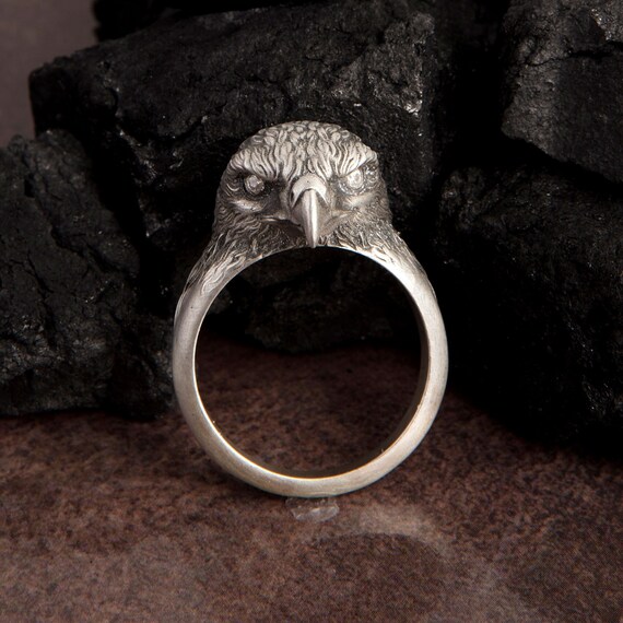 Sterling Silver Eagle Ring, Oxidized Signet Ring for Men Gift for