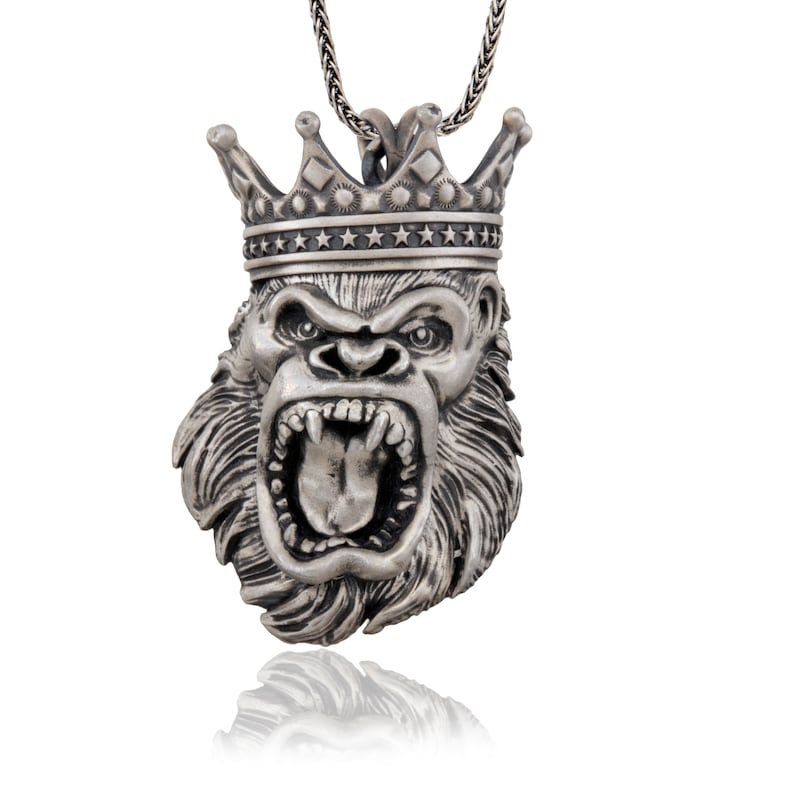 Sterling Silver Gorilla Necklace King Crowned Gorilla Etsy