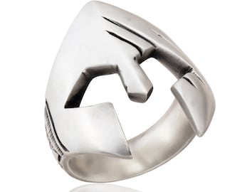 Men's Sterling Silver Spartan Helmet Ring, Greek Warrior Jewelry Gift For Fathers Day