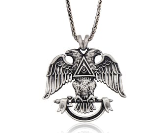 Silver Masonic Pendant, Masonic Jewelry, Freemason Necklace, Gift For Mason Mens, Double Headed Eagle Pendant, Gift For Fathers Day