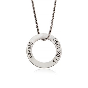 Colar com nome personalizado para homens, pingentes circulares para homens, colar de prata personalizado para pais, presente exclusivo para o Dia dos Pais
