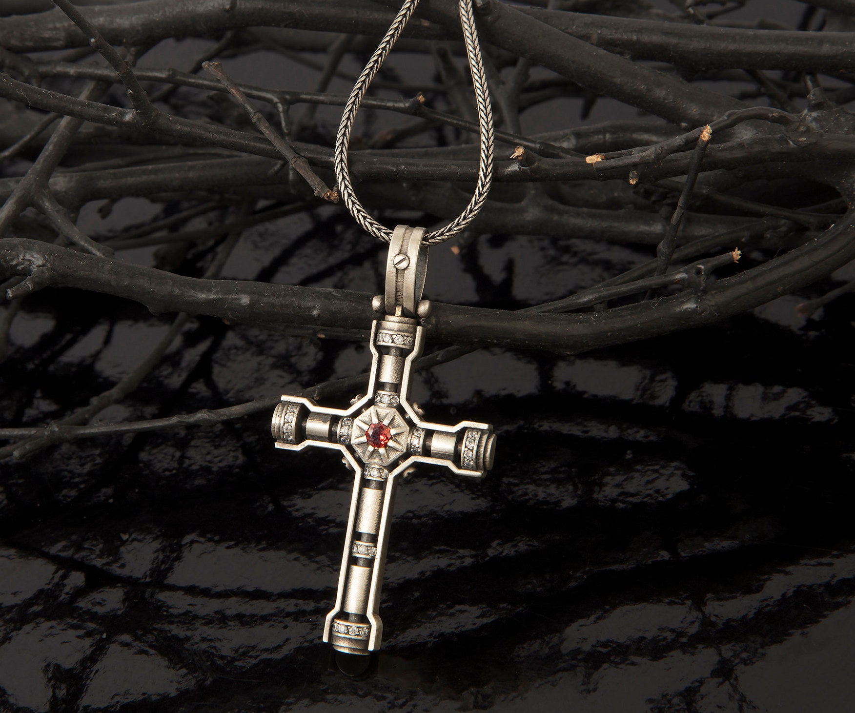 Sterling Silver Crucifix Necklace, Zircon Accent, Religious Jewelry - Etsy