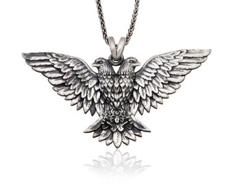 Sterling Silver Eagle Pendant, Jewelry For Man, Gift For Father's, Double Headed Eagle, Winged Eagle Necklace,