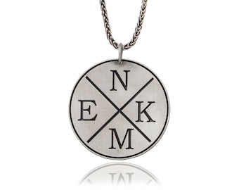 Personalized Sterling Silver Initial Pendant Necklace, Mens Family Gift
